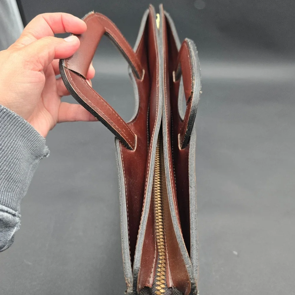 Vintage Italian Bridle Hide Leather Briefcase Slim Portfolio Brown Document Bag